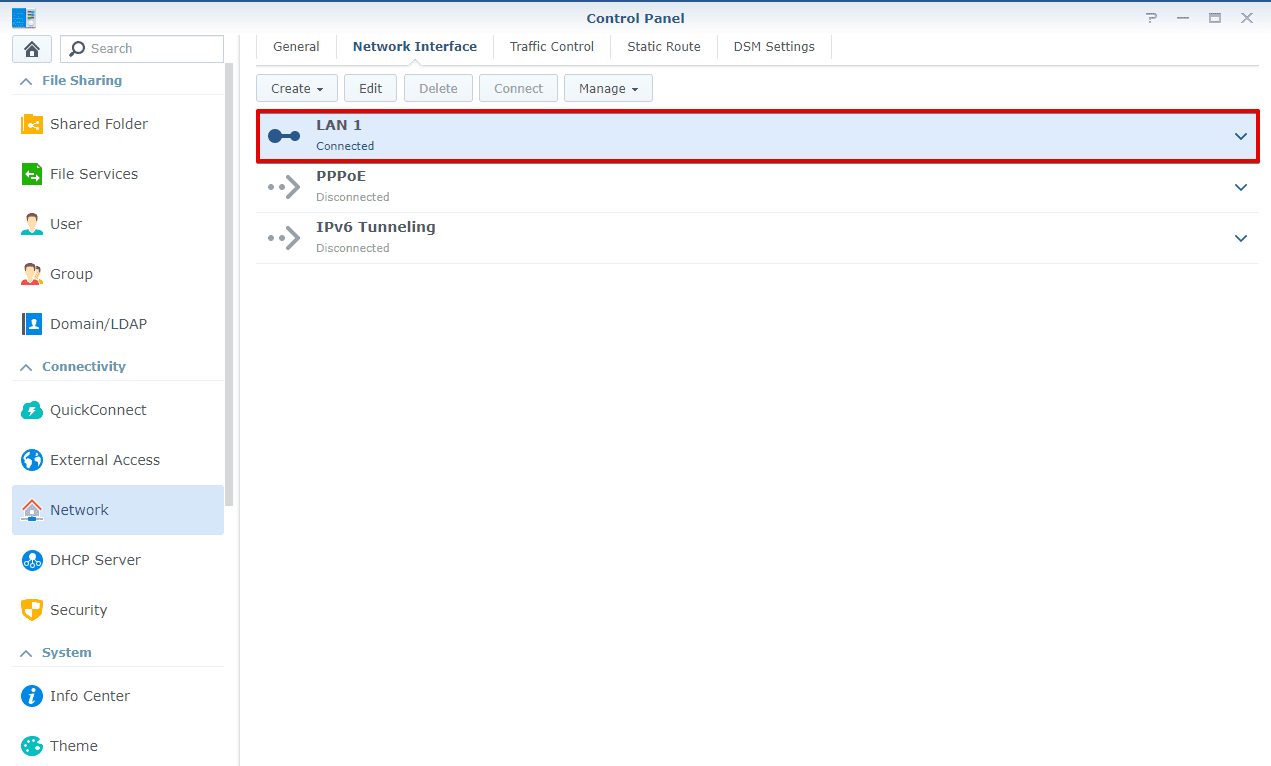Disabling IPv6 on your Synology NAS in Network Interface > LAN