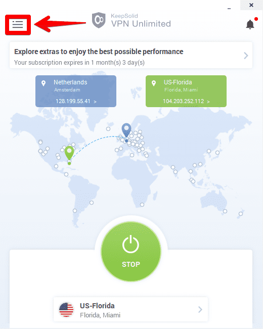 How to use the Menu Screen of VPN Unlimited for Windows PC