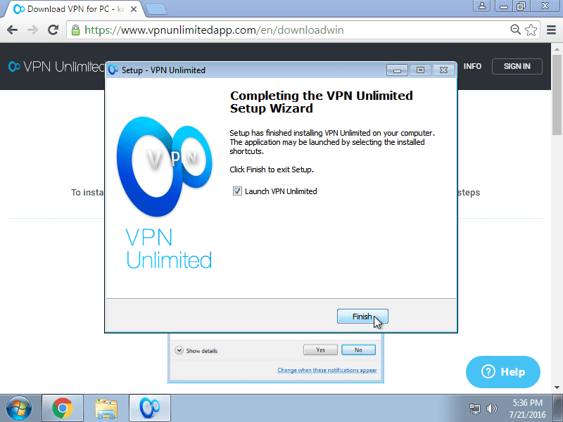 How to install VPN App on Windows 7 - Click Finish after successful installation VPN program